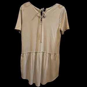 MOTE Peplum Hem Shirt Gray/Green Modal Knit Tunic Top Hi Low Excellent SMALL